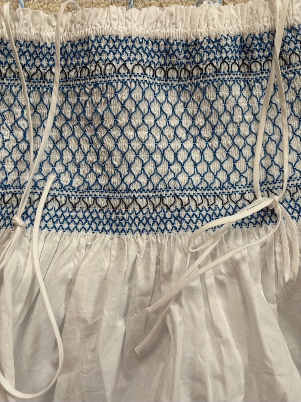 Two new J Crew Smocked Blue & White peplum tops